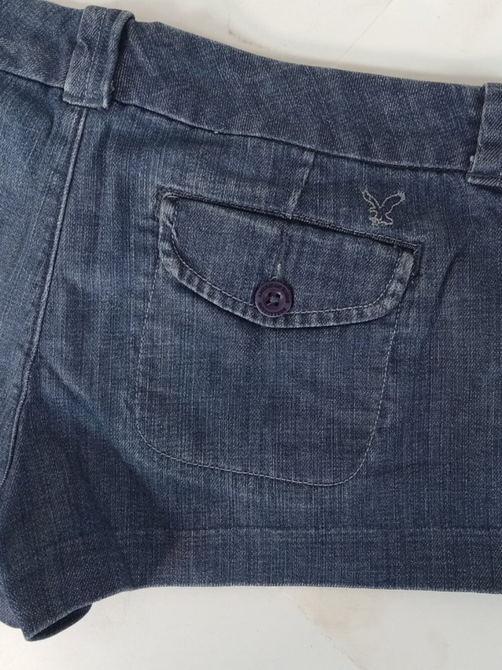 Vtg Y2K 00s American Eagle Booty Jean Shorts 8 Stretch Denim Love Your Life - Picture 9 of 11
